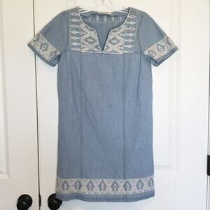 Madewell Sunstitch Embroidered Short Sleeve Chambray Shift Dress XXS